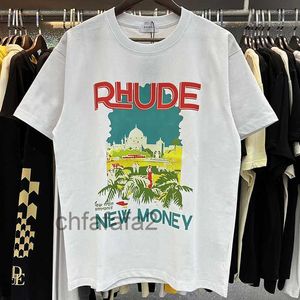 T-shirts Hommes Rhude T-shirt Château Cocotier Windowsill Scenic Casual Lâche Respirant Manches Courtes T-shirt Hommes Femmes Couples Top Tee 230816 7DL2 CRG0 IF66