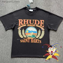 T-shirts pour hommes Rhude T-shirts été vacances plage Vintage hommes femmes surdimensionné T-shirt à manches courtes T230602