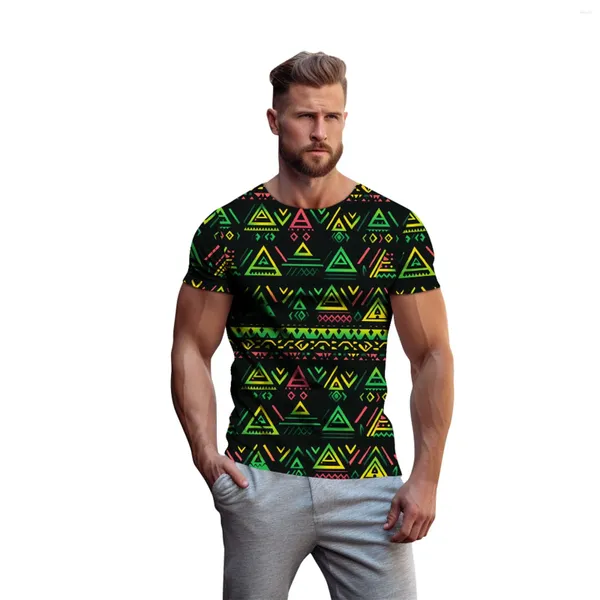 Camisetas para Hombre Hombro Derecho Camiseta de Manga Corta Moda Retro Étnico Impresión Tops Causal Cuello Redondo Calle All-Match Jersey