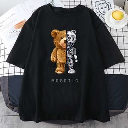 Heren T-shirts Robotic Teddy Bear Toy Prints Mens Cotton Tee Kleding Vintage Persoonlijkheid Korte mouw Oversized Allmath Oneck Mannelijke T-shirts J230705