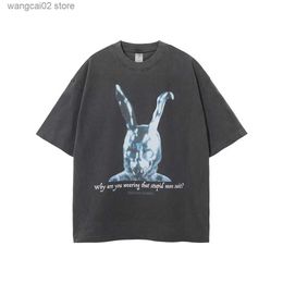 Heren T-shirts Rock Band Print Gothic T-Shirt Anime Dieren Konijn 3D Afdrukken Tee Mannen Ghost Vintage Nood Gewassen Katoen Oversized Tops T230621