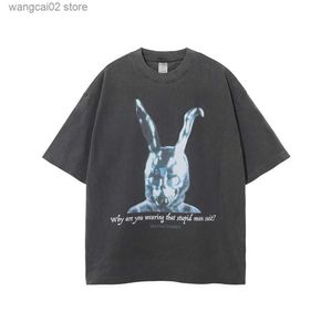 Camisetas para hombres Camiseta gótica con estampado de banda de rock Anime Animals Rabbit Camiseta con estampado 3D Hombres Fantasma Vintage Angustia Algodón lavado Tops de gran tamaño T230621