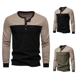 T-shirt da uomo girocollo tinta unita camicia a maniche lunghe alla moda e casual