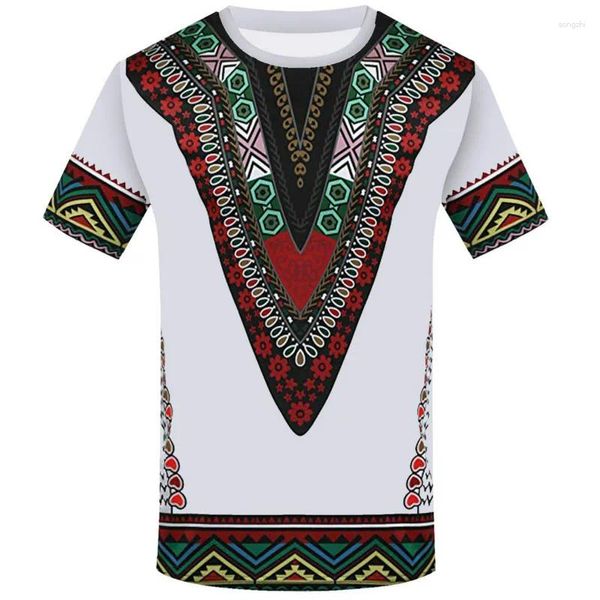 Camisetas para hombres Camisa redonda de cuello en 3D Estampado Ethnic African Clothing Summer Camiseta 2024