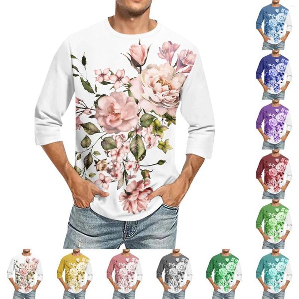 T-shirts pour hommes Round Cou Tremps à trois quarts Top Casual Fashion T-shirt Imprimé Skin Skin Skir Friendly Ropa Hombre