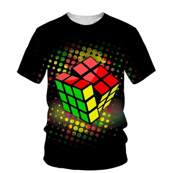 Camisetas para hombres Patrón de cubo de Rubik Impresión 3D Camiseta para hombres Tendencia de verano O Cuello Manga corta Moda Camiseta suelta Estilo Hip Hop Casual Top para hombres 022223H