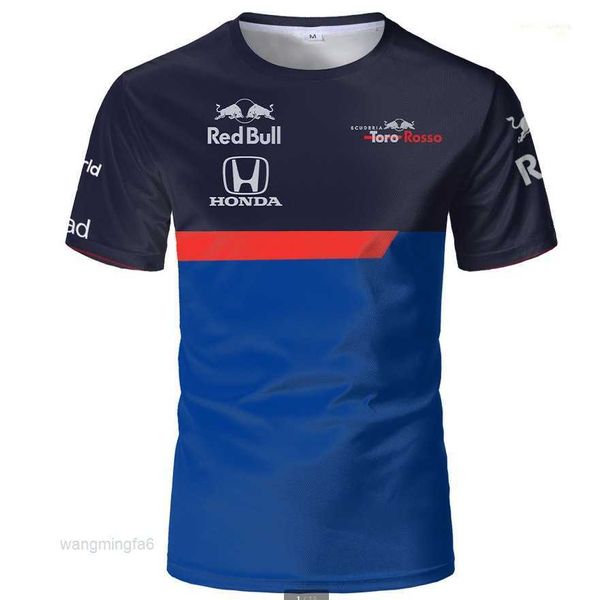 T-shirts pour hommes Vêtements de course F1 Honda Chemise noire et bleue 2023 New Bull Racing Team Même col rond à manches courtes pour hommes H1a6