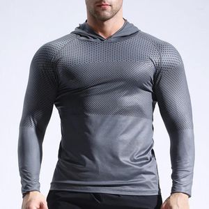 T-shirts pour hommes en cours d'exécution sport corps en sueur vêtements à séchage rapide serré à manches longues à capuche Fitness pour hommes