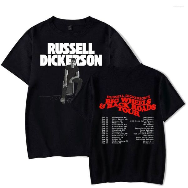 Camisetas para hombre, camiseta con estampado de Russell Dickerson The Big Wheels Back Roads Tour, estilo informal de moda Unisex de manga corta