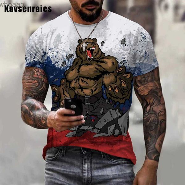 Camisetas masculinas Camiseta Rusia Bear Camiseta Rusia Flagal Hombres Mujeres Manija de verano Manga corta Harajuku Streetwear Tops de gran tamaño 240130