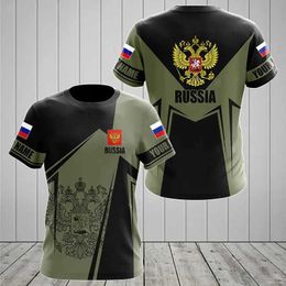 T-shirts voor heren Russisch Nationaal Emblem 3D Gedrukt T-shirt voor mannen Kleding mode Rusland leger veteraan t-shirt casual strtwear ropa hombre top t240506