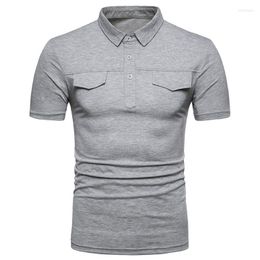 Heren T-shirts S-2xl Summer Fashion T-shirt met zakken Solid Color Turn Down Collar Button Knop Boy Boy's Slim Tee Drop Ship