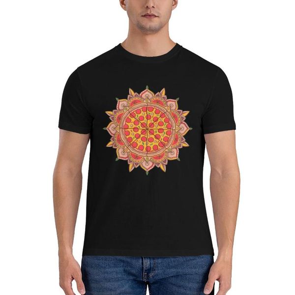 Camisetas para hombre Camiseta de pizza con mandala sagrado, símbolo de la cultura de comida rápida, camiseta de algodón retro, camisetas divertidas gráficas de manga corta para hombres, camisetas para parejas