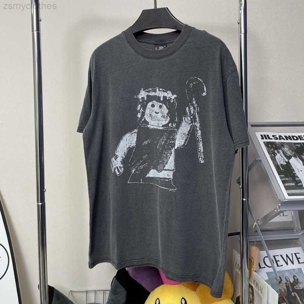 Camisetas para hombre Saint Michael 23SS, camiseta de títeres para hombres y mujeres, camiseta lavada de angustia Vintage Hip Hop High Street Casual de manga corta de gran tamaño
