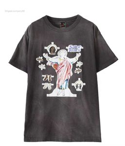 T-shirts voor heren Saint Michel Dennim Tears Spring and Summer Co Branded Virgin Print Cotton Round Neck korte mouw T-shirt