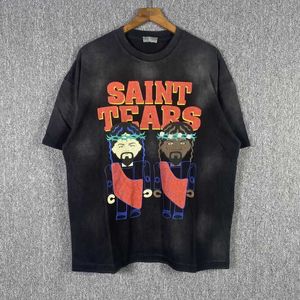 T-shirts pour hommes Saint Tears Dessin animé Personnage noir et blanc Imprimer Lavable Vieux T-shirt à manches courtes à col ras du cou unisexe