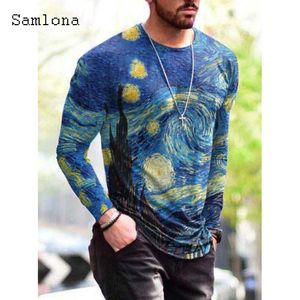 Camisetas para hombre Samlona Patchwork Camiseta de manga larga Tallas grandes Moda para hombre Tops con estampado 3D Jerseys casuales de verano Ropa sexy para hombre 230302