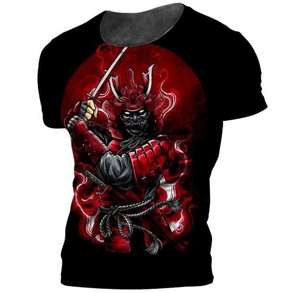 T-shirts masculins samurai harajuku 3d t-shirt imprimé t-shirt d'été