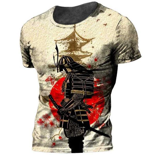 T-shirts pour hommes samurai harajuku t-shirt pour hommes imprimés cou rond cou court slve strt tendance tops ts vêtements surdimensionnés t-shirt pour hommes t240425