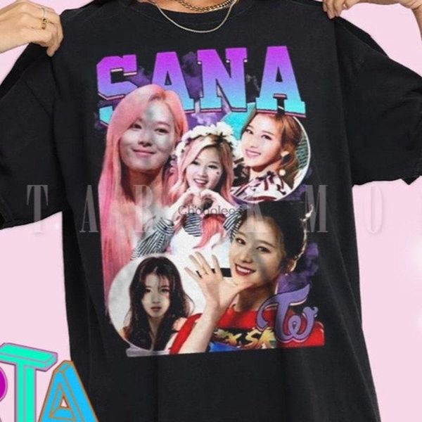 Camisetas de hombre SANA TWICE KPOP Camisetas de estilo vintage Regalo Camiseta de grupo coreano Camiseta de música Unisex Heavy