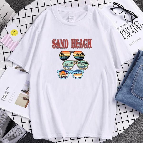 Camisetas de hombre Sand Beach Go On Vacation Gafas de sol Camiseta de impresión Camiseta de marca de algodón Hombres Ropa fresca divertida Camisa de verano casual Hombre