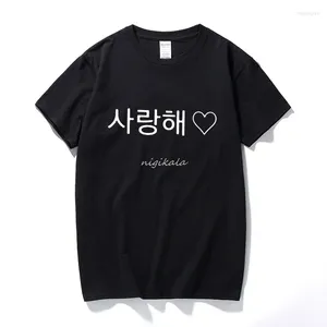 Camisetas para hombres Camiseta Saranghae para hombres Idioma coreano Te amo Moda Divertida Alta calidad Impreso Verano Hipster Amantes Lema Tee