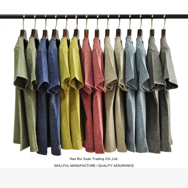 T-shirts hommes SauceZhan Trois aiguilles renforcent le fil filé coloré T-shirt d'été coton à manches courtes sel de poivre tissu double tissé 230408