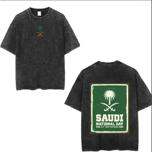 T-shirts pour hommes T-shirt de la fête nationale saoudienne vêtements en coton à manches courtes hauts Eid al-fitr T-shirt lavé t-shirts d'été haut décontracté