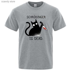 T-shirts masculins Schrodinger est mort noir chat tshirts hommes femmes coton t-shirt hip hop lâche t vêtements mode tops décontractés h240507