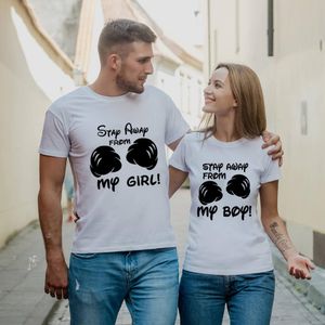 Mannen T Shirts Seeyoushy Paar Kleding Bijpassende Set Blijf Weg Van Mijn Meisje Jongen Afdrukken Valentijnsdag Grafische T Shirts streetwear 230715