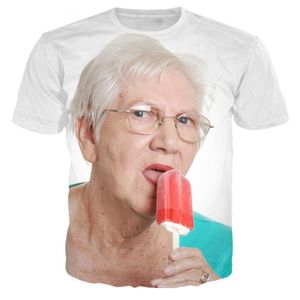 T-shirts pour hommes Senior Lady Licking A Red Popsicle T-shirt imprimé en 3D Kawaii Grand-mère T-shirt drôle Hommes Femmes Harajuku Streetwear TopsMen '