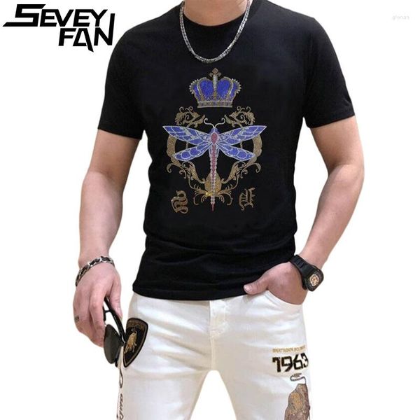 T-shirts pour hommes SEVEYFAN T-shirt Hip Hop strass couronne libellule impression perceuse t-shirts hommes Dimond piste T-shirt pour homme femme