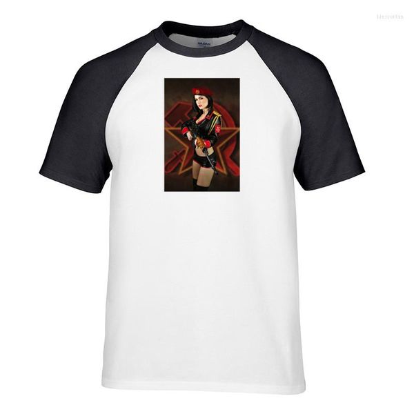 Camisetas para hombre, camiseta de manga raglán con estampado de pistola y uniforme de chica sexual para hombre, camiseta de cuello redondo para hombre, camisetas sencillas para hombre