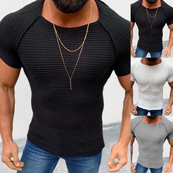 Camisetas masculinas camisa de manga larga transparente para hombre tejido sólido sólido ajuste de manga corta suéter de manga corto hombre personalizado