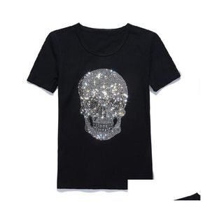 Heren T-shirts Shining Diamond Strass Skl O-hals Katoenen T-shirt met korte mouwen Tee Blackmens Heren Drop Delivery Kleding Kleding Tee Dhtic