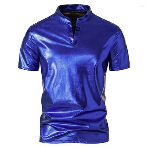 T-shirts pour hommes Shiny Blue Royal Metallic Shirt Hommes Manches courtes 70s Disco Dance Stage Streetwear T-shirts Discothèque Party Tee Homme XXL