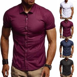 Camisetas para hombre, camisa con botones de negocios, manga corta para hombre, cuello informal, color liso, para vacaciones, cárdigan holgado, blusas Retro