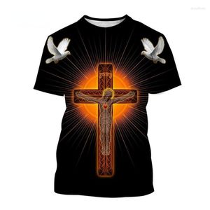 Heren t shirts shirt cool Jezus kruis 3d print grafische t-shirts mannen christelijk geloof o-neck korte mouw tops tee mannelijke kleding