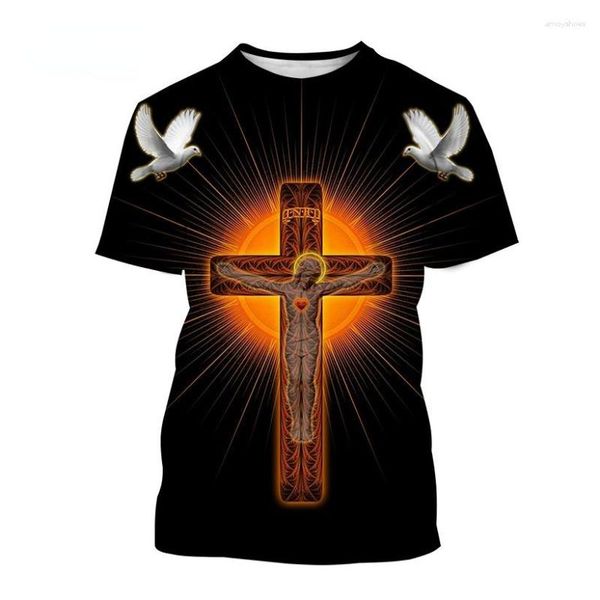 Camisetas para hombres camiseta cool jesus cross 3d estampado gráficos camisetas hombres cristianos fe oeño oeño de manga corta tops ropa masculina