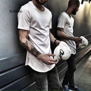 T-shirts pour hommes Chemise T-shirt à balayage rond étendu Ourlet incurvé Longue ligne Tops Hip Hop Urban Blank Streetwear