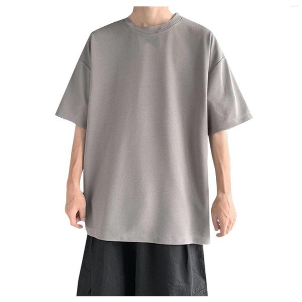 Hommes t-shirts chemise pour hommes décontracté col rond bouton latéral solide Blouse ample demi manches haut couleur t-shirt La Ropa De Los Hombres