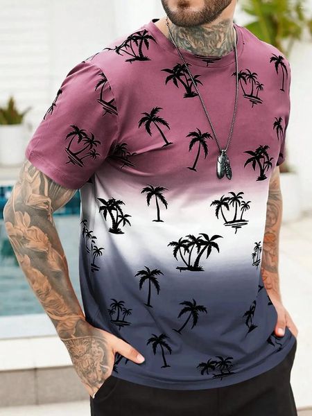 Camisetas para hombre, camisa para hombre, ropa hawaiana con patrón de árbol de coco, camisetas de manga corta Harajuku de verano, camisetas informales con cuello redondo