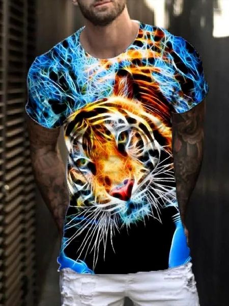 Hommes T-shirts Chemise Pour Hommes Tigre Imprimer À Manches Courtes T-shirt D'été Hommes Vêtements Streetwear Homme Casual Harajuku Tops