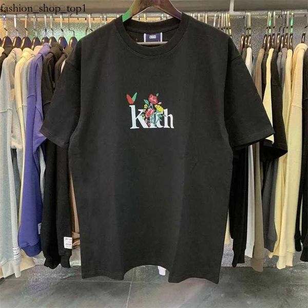 T-shirts hommes chemise hommes fleur kith oiseau imprimé noir blanc abricot femmes t-shirt lâche manches courtes kith t-shirt 371