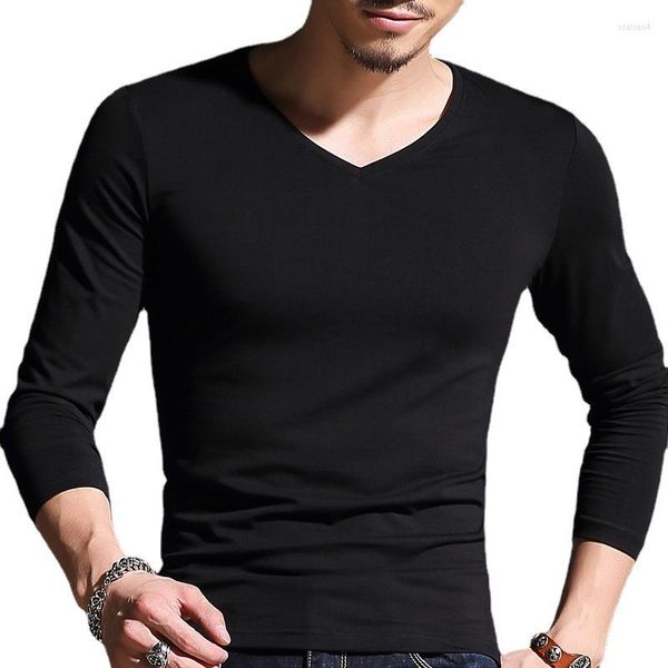 T-shirts pour hommes chemise hommes col en V surdimensionné à manches longues complet décontracté solide Slim T-shirts pour Fitness hauts Base Tee