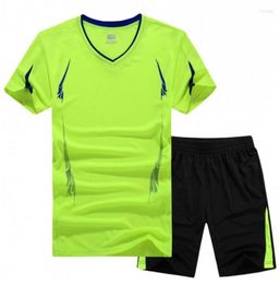 Hommes t-shirts chemise courte respirant sport manches séchage rapide TopsTee 2 pièces ensemble décontracté mâle survêtement vêtements