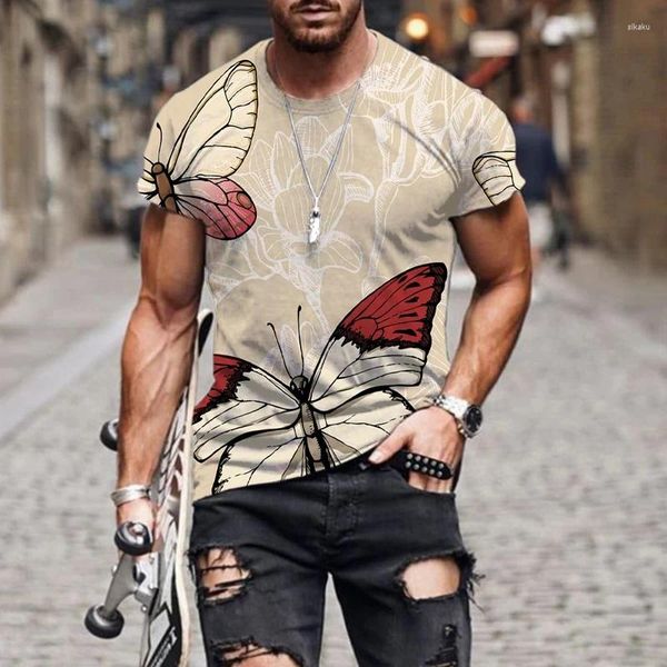 Camisetas para hombre, camisa, camisetas de manga corta, moda con estampado de mariposas, camiseta informal de verano 3d de gran tamaño con cuello redondo para hombre, ropa para hombre