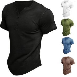 Heren t shirts shirt t-shirt katoenen knop mode eenvoudige heren korte mouw zomer solide kleding top elastic