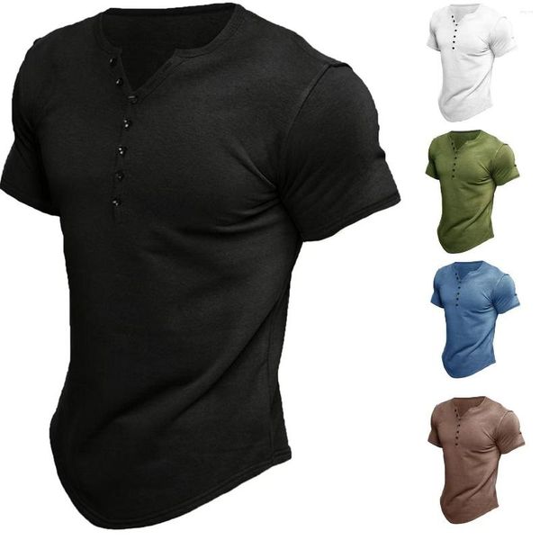 Camisetas para hombre, camiseta, camiseta de algodón con botones a la moda, ropa sencilla de verano de manga corta para hombre, Top elástico