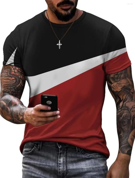 Camisetas para hombre Camiseta Camiseta Gráfico Bloque de color Cuello redondo Rosa Amarillo Rojo Negro Estampado 3D Diario Deportes Manga corta Ropa